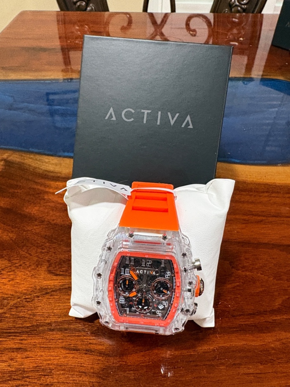 Ativa Orange Silicone Strap Clear-Case Chronograph Watch
